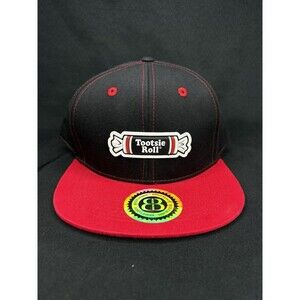 Tootsie Roll Hat Snapback - NWT Brisco Brands Black Red Candy Brim Print